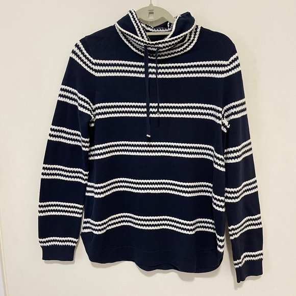 Dark blue Tommy Hilfiger sweater w/ white stripes - Picture 1 of 3